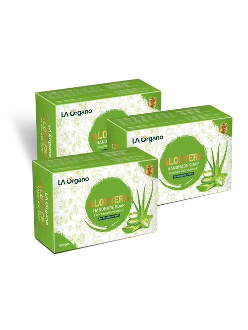 la organo aloe vera handmade natural bath soap enrich with vitamin e, glycerin (pack of 3) - 18429570 - Very Small Image - 1