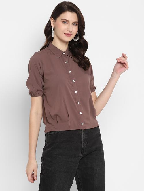 puff sleeved solid top - 18429677 - Very Small Image - 1