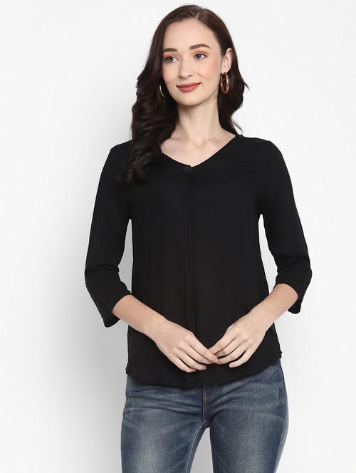 v-neck solid top - 18429681 - Very Small Image - 1