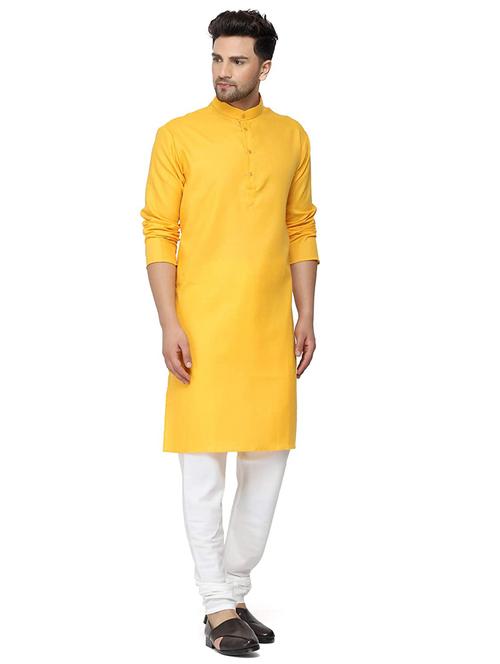 yellow solid kurta pyjama ethnic wear set - 18429956 - Very Small Image - 1