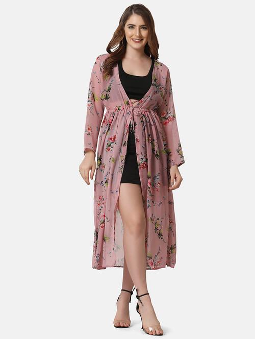 tie front floral print shrug - 18430010 - Very Small Image - 1