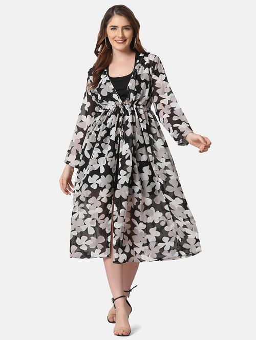 tie front floral print shrug - 18430013 - Very Small Image - 1
