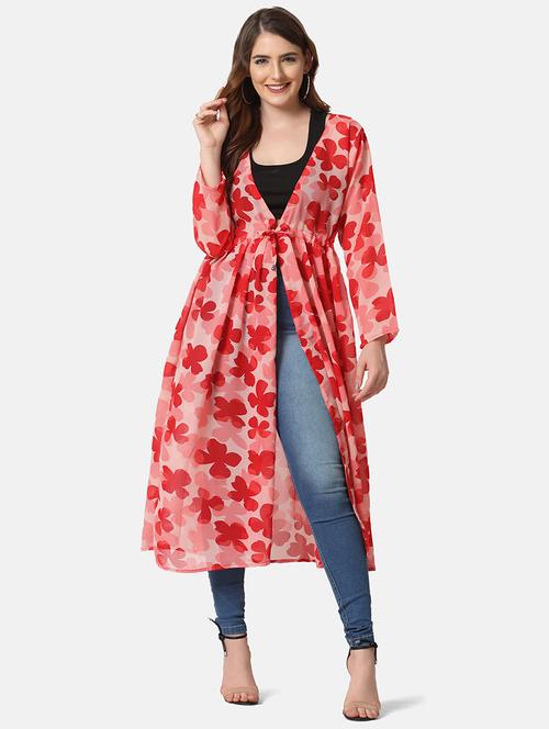 tie front floral print shrug - 18430016 - Very Small Image - 1
