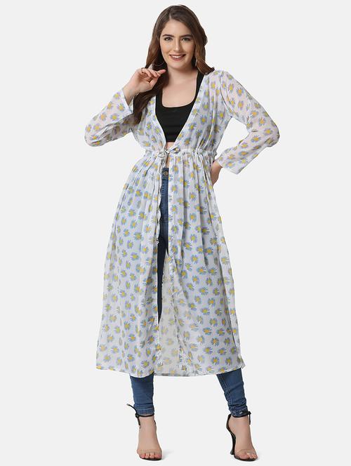tie front floral print shrug - 18430018 - Very Small Image - 1