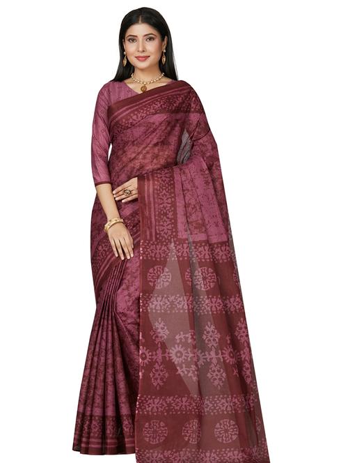 women's batik magenta colored saree with blouse - 18430778 - Very Small Image - 1