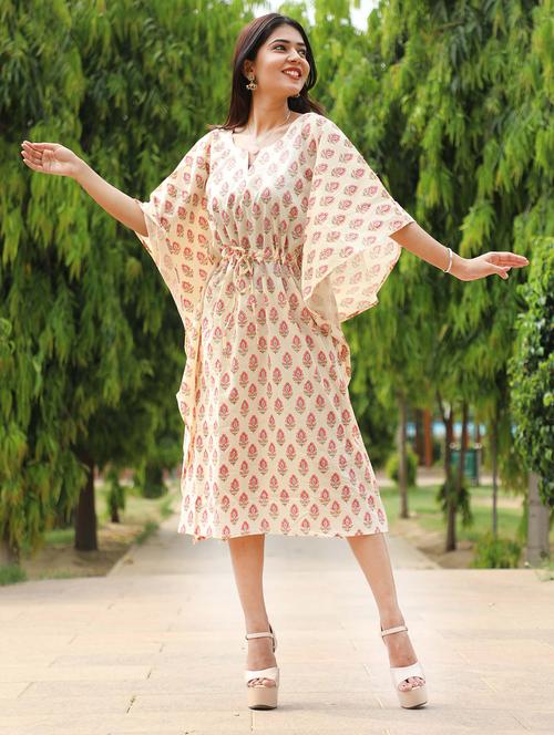 notch neck block print kaftan dress - 18430852 - Very Small Image - 1