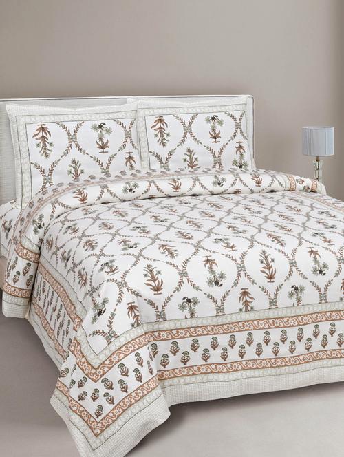 texstylehome 100% cotton jaipuri print double bedsheet with 2 pillow covers - 18431051 - Very Small Image - 1
