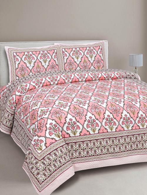 texstylehome 100% cotton jaipuri print double bedsheet with 2 pillow covers - 18431052 - Very Small Image - 1