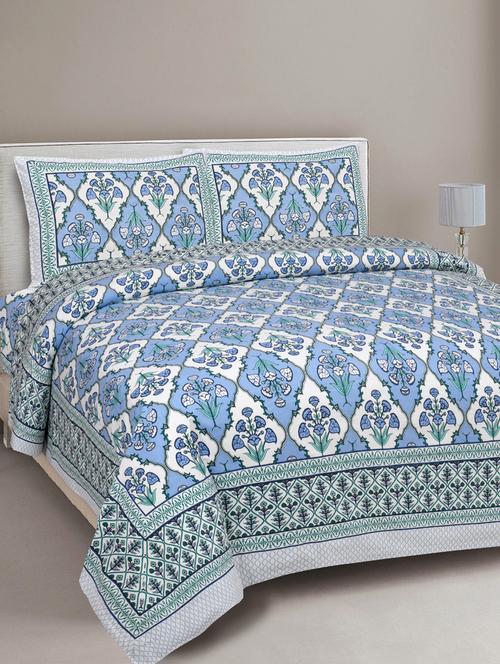 texstylehome 100% cotton jaipuri print double bedsheet with 2 pillow covers - 18431053 - Very Small Image - 1