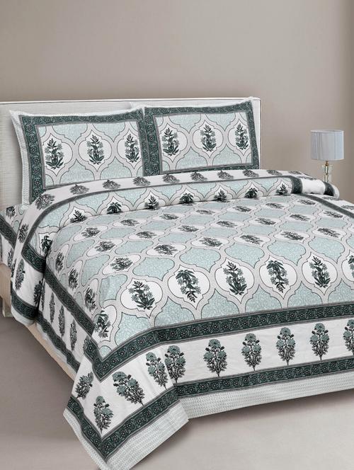 texstylehome 100% cotton jaipuri print double bedsheet with 2 pillow covers - 18431060 - Very Small Image - 1
