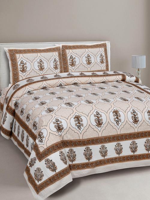texstylehome 100% cotton jaipuri print double bedsheet with 2 pillow covers - 18431063 - Very Small Image - 1
