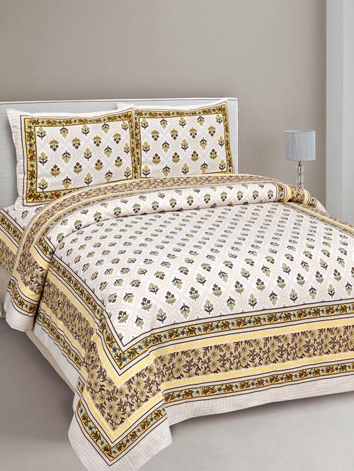 texstylehome 100% cotton jaipuri print double bedsheet with 2 pillow covers - 18431066 - Very Small Image - 1