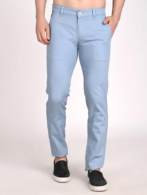 light blue solid chinos casual trouser - 18431068 - Very Small Image - 1