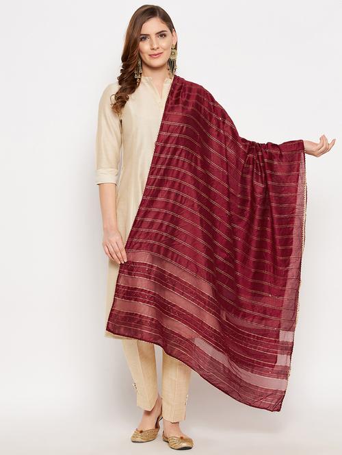 maroon silk blend dupatta - 18431137 - Very Small Image - 1