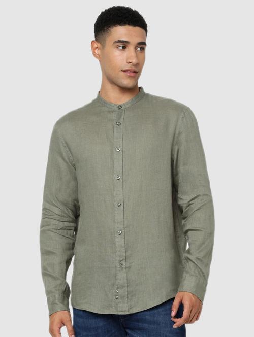 olive-green solid casual shirt - 18431447 - Very Small Image - 1