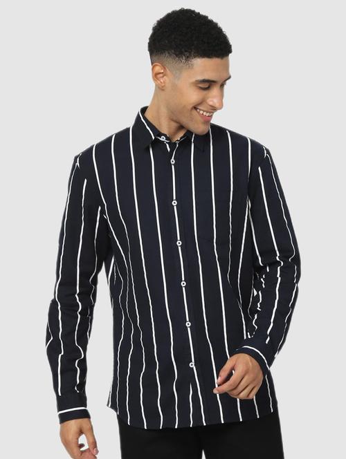 navy blue striped casual shirt - 18431448 - Very Small Image - 1