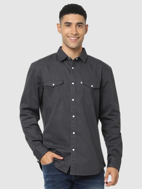 charcoal-grey solid casual shirt - 18431472 - Very Small Image - 1