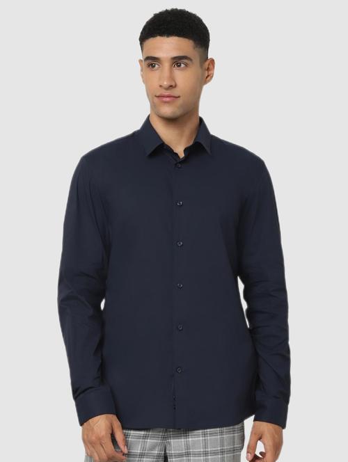 navy blue solid casual shirt - 18431478 - Very Small Image - 1