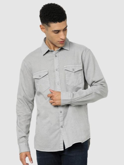 grey solid casual shirt - 18431506 - Very Small Image - 1