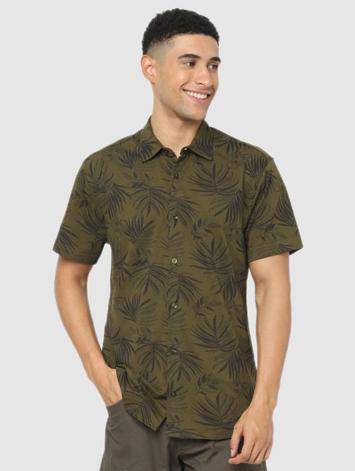 olive-green printed casual shirt - 18431507 - Very Small Image - 1