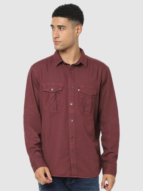 maroon solid casual shirt - 18431510 - Very Small Image - 1