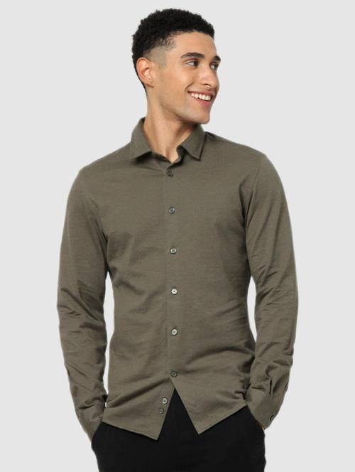olive-green solid casual shirt - 18431512 - Very Small Image - 1