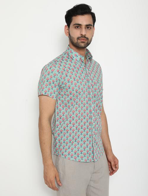 light blue printed casual shirt - 18431649 - Very Small Image - 1