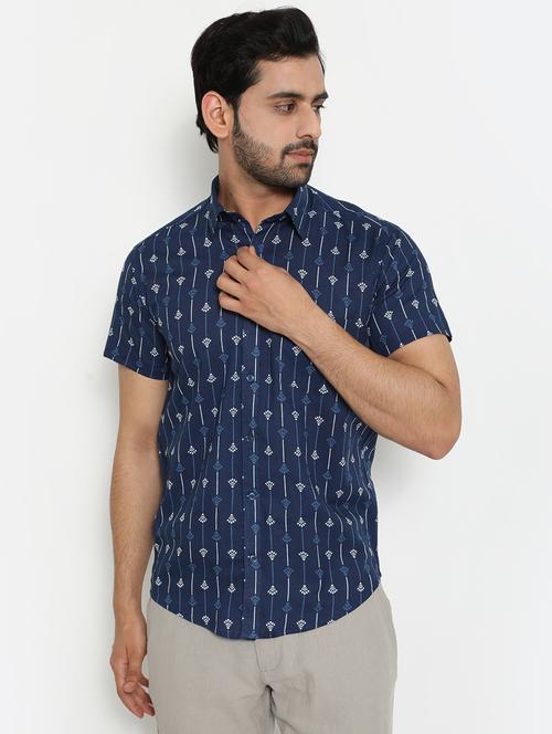 navy-blue printed casual shirt - 18431650 - Very Small Image - 1