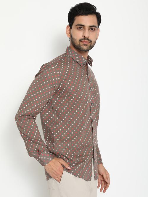 taupe printed casual shirt - 18431665 - Very Small Image - 1