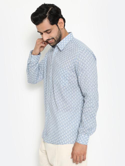light blue printed casual shirt - 18431670 - Very Small Image - 1