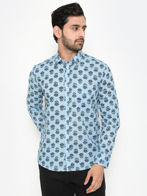 light blue printed casual shirt - 18431673 - Very Small Image - 1
