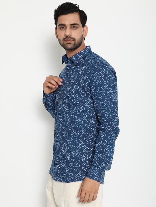 navy-blue printed casual shirt - 18431680 - Very Small Image - 1