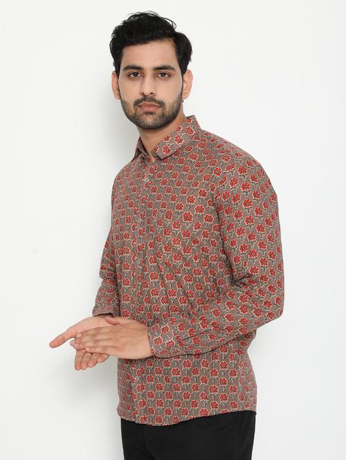 taupe printed casual shirt - 18431692 - Very Small Image - 1