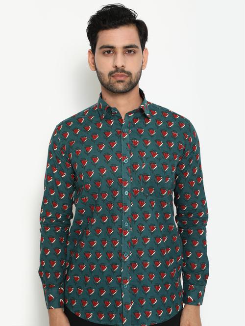 teal printed casual shirt - 18431694 - Very Small Image - 1