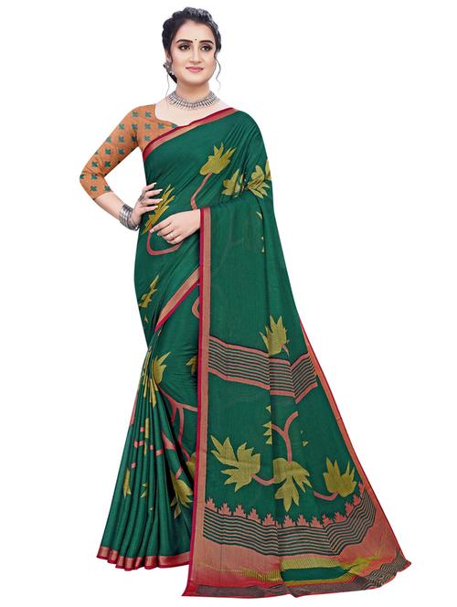 golden zari work printed saree with blouse - 18431852 - Very Small Image - 1