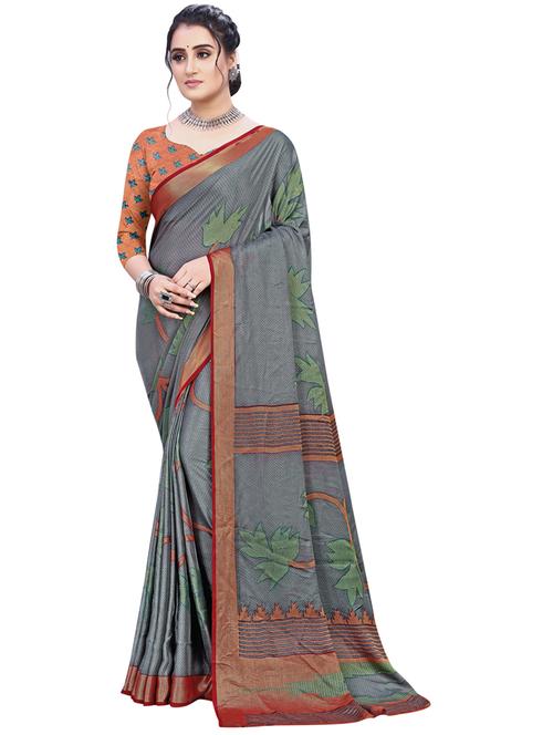 golden zari work printed saree with blouse - 18431854 - Very Small Image - 1