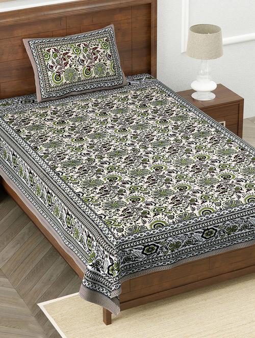 texstylers pure cotton 60x90 inches jaipuri print single bedsheet with 1 pillow cover - 18431920 - Very Small Image - 1