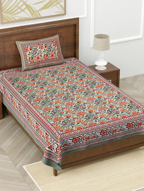 texstylers pure cotton 60x90 inches jaipuri print single bedsheet with 1 pillow cover - 18431921 - Very Small Image - 1