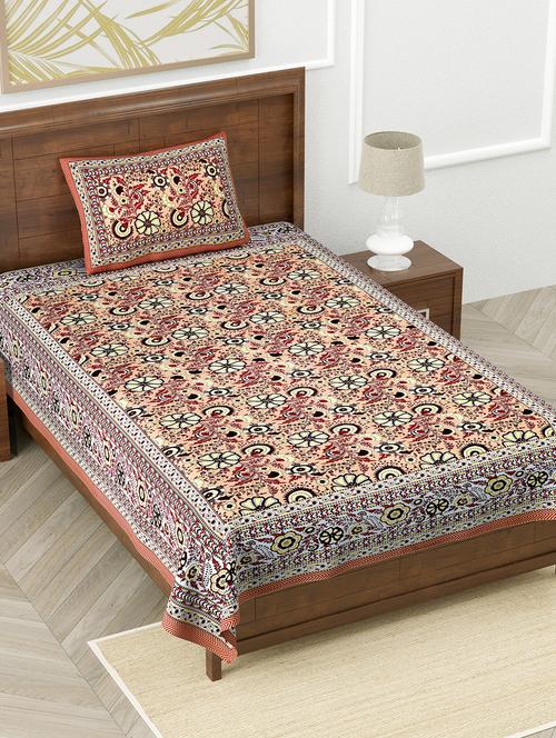 texstylers pure cotton 60x90 inches jaipuri print single bedsheet with 1 pillow cover - 18431922 - Very Small Image - 1