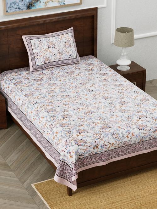 texstylers pure cotton 60x90 inches jaipuri print single bedsheet with 1 pillow cover - 18431926 - Very Small Image - 1