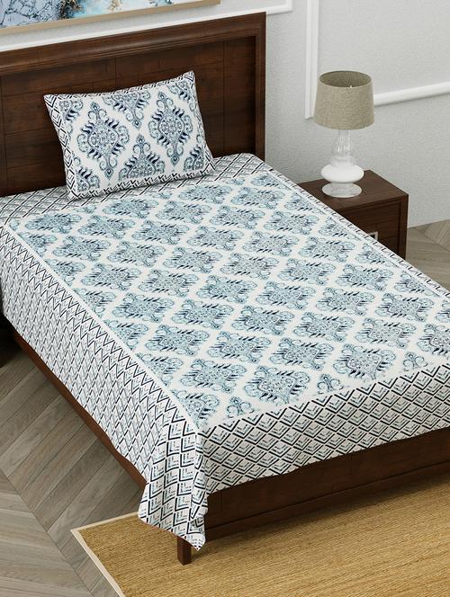 texstylers pure cotton 60x90 inches jaipuri print single bedsheet with 1 pillow cover - 18431929 - Very Small Image - 1