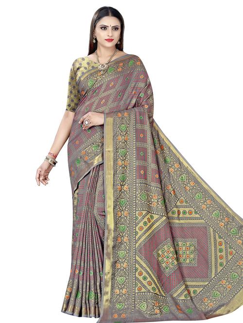 printed brasso work saree with blouse - 18432023 - Very Small Image - 1