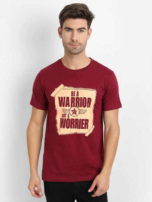 maroon chest-printed t-shirt - 18432035 - Very Small Image - 1