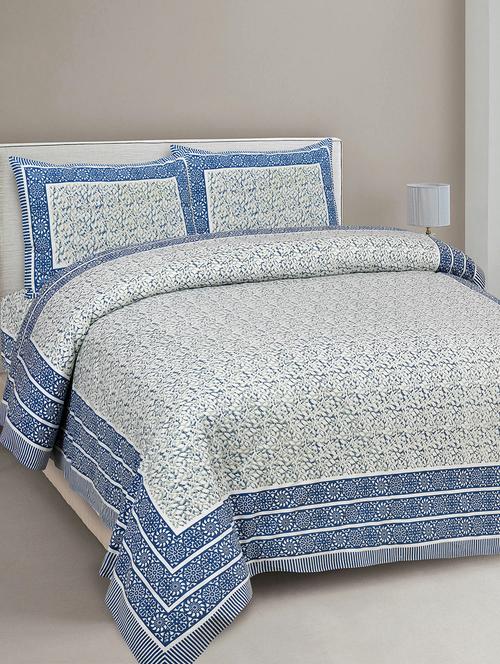 texstylers pure cotton 90x108 inches jaipuri print double bedsheet with 2 pillow cover - 18432592 - Very Small Image - 1