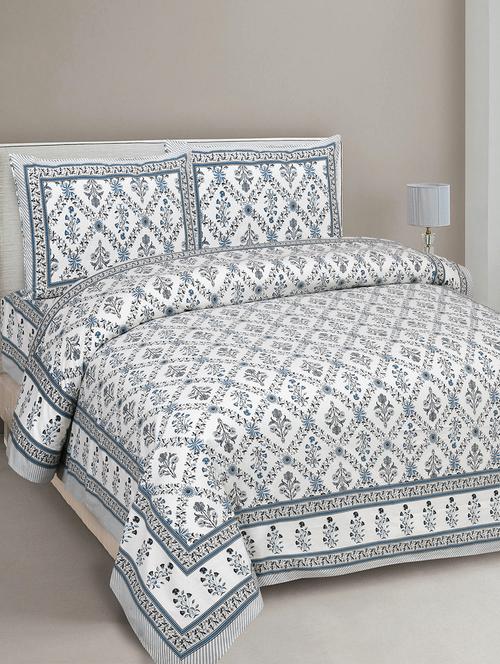 texstylers pure cotton 90x108 inches jaipuri print double bedsheet with 2 pillow cover - 18432596 - Very Small Image - 1