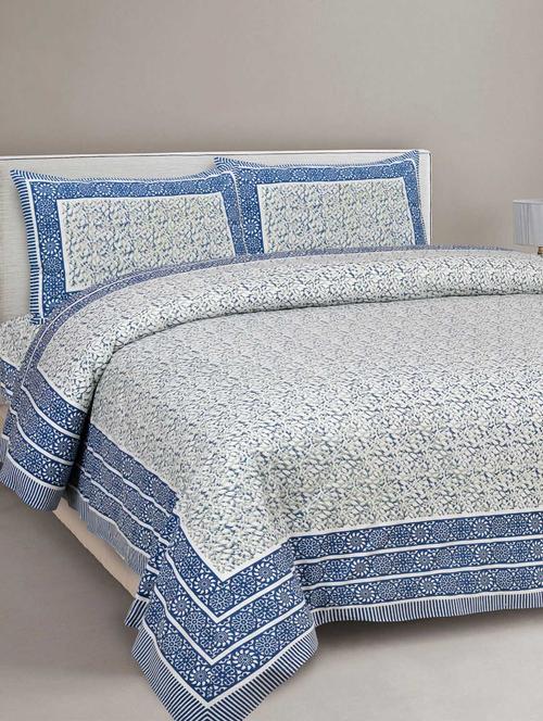 texstylehome 100% cotton 90x108 inches jaipuri print double bedsheet with 2 pillow cover - 18432604 - Very Small Image - 1