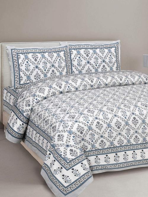 texstylehome 100% cotton 90x108 inches jaipuri print double bedsheet with 2 pillow cover - 18432608 - Very Small Image - 1