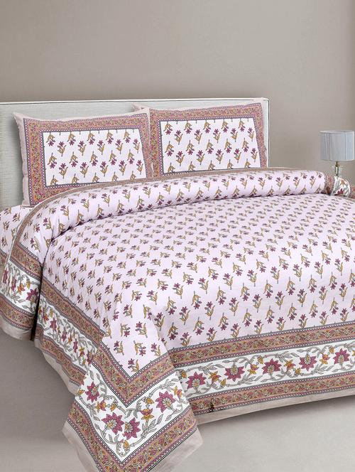 texstylehome 100% cotton 90x108 inches jaipuri print double bedsheet with 2 pillow cover - 18432612 - Very Small Image - 1
