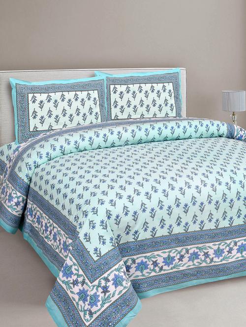 texstylehome 100% cotton 90x108 inches jaipuri print double bedsheet with 2 pillow cover - 18432614 - Very Small Image - 1