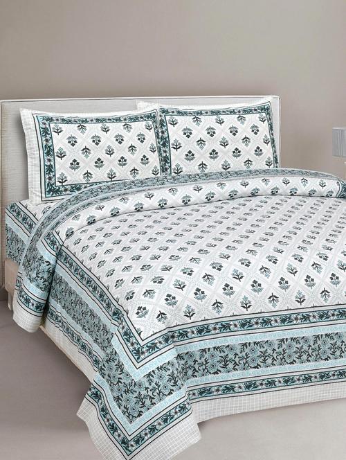 texstylehome pure cotton 90x108 inches jaipuri print double bedsheet with 2 pillow cover - 18432638 - Very Small Image - 1
